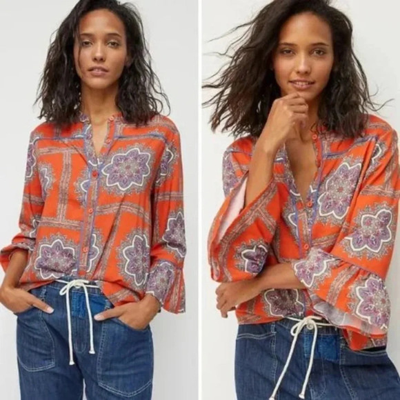 Anthropologie Tops - Anthropologie PORRIDGE Verity Paisley Floral Print Bell Sleeve Blouse Size Small
